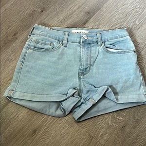 Light wash jean shorts. PacSun